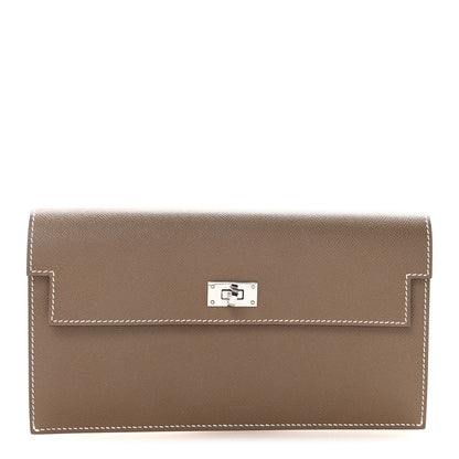 Hermes Madame Calfskin Kelly Pocket Long Wallet Etoupe 1 of 7