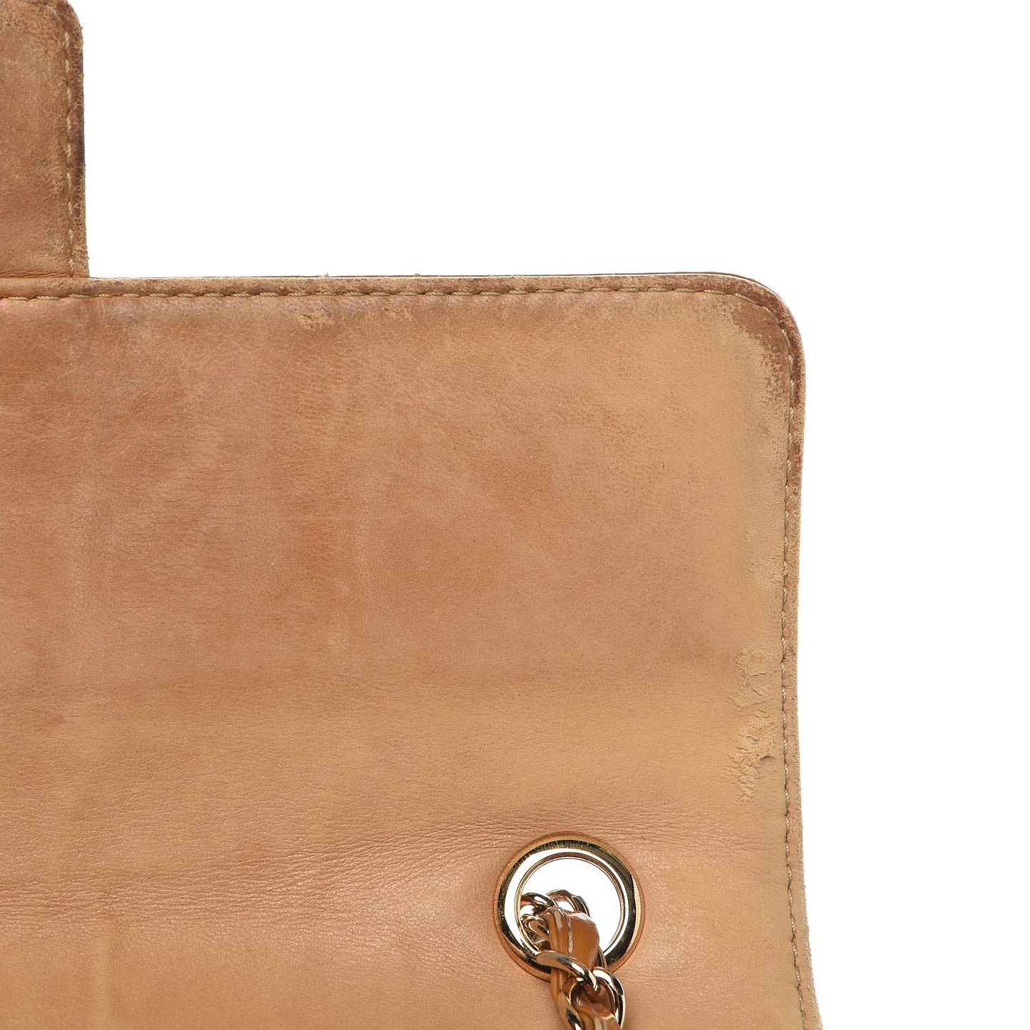Patent Quilted Medium Chocolate Bar Flap Tan