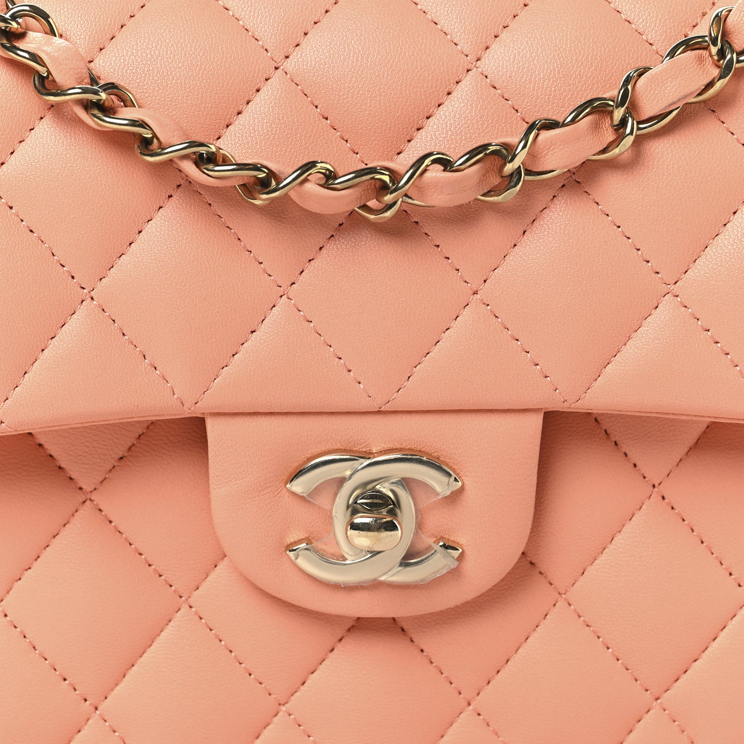 Lambskin Quilted Small Double Flap Light Orange