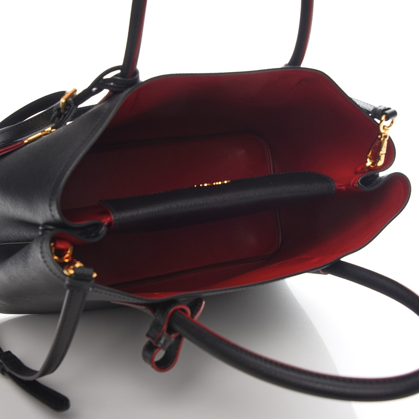 Saffiano Cuir Medium Double Bag Black Fuoco