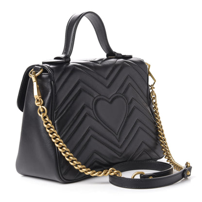 Gucci Calfskin Matelasse Small GG Marmont Top Handle Shoulder Bag Black 3 of 11