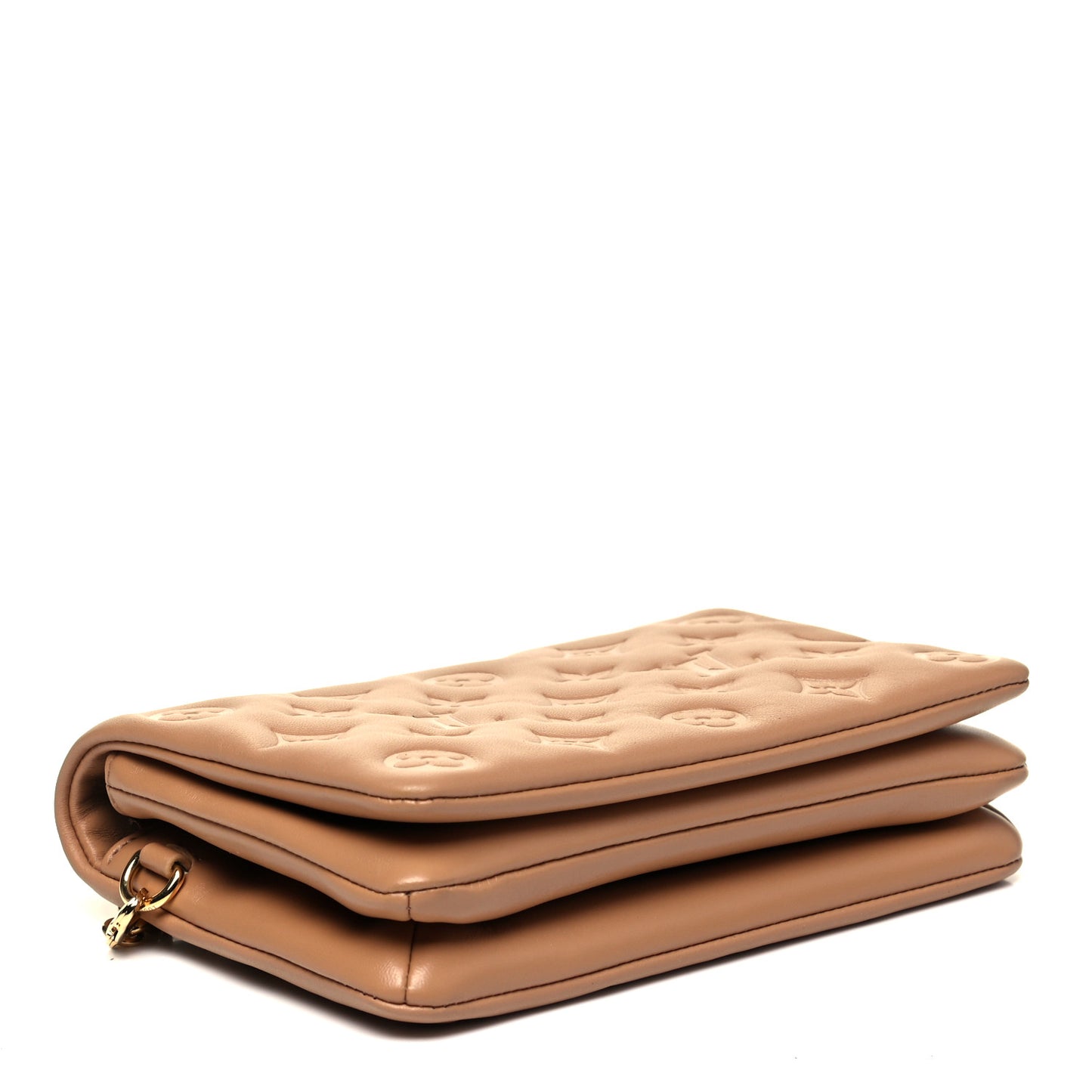Lambskin Embossed Monogram Pochette Coussin Camel