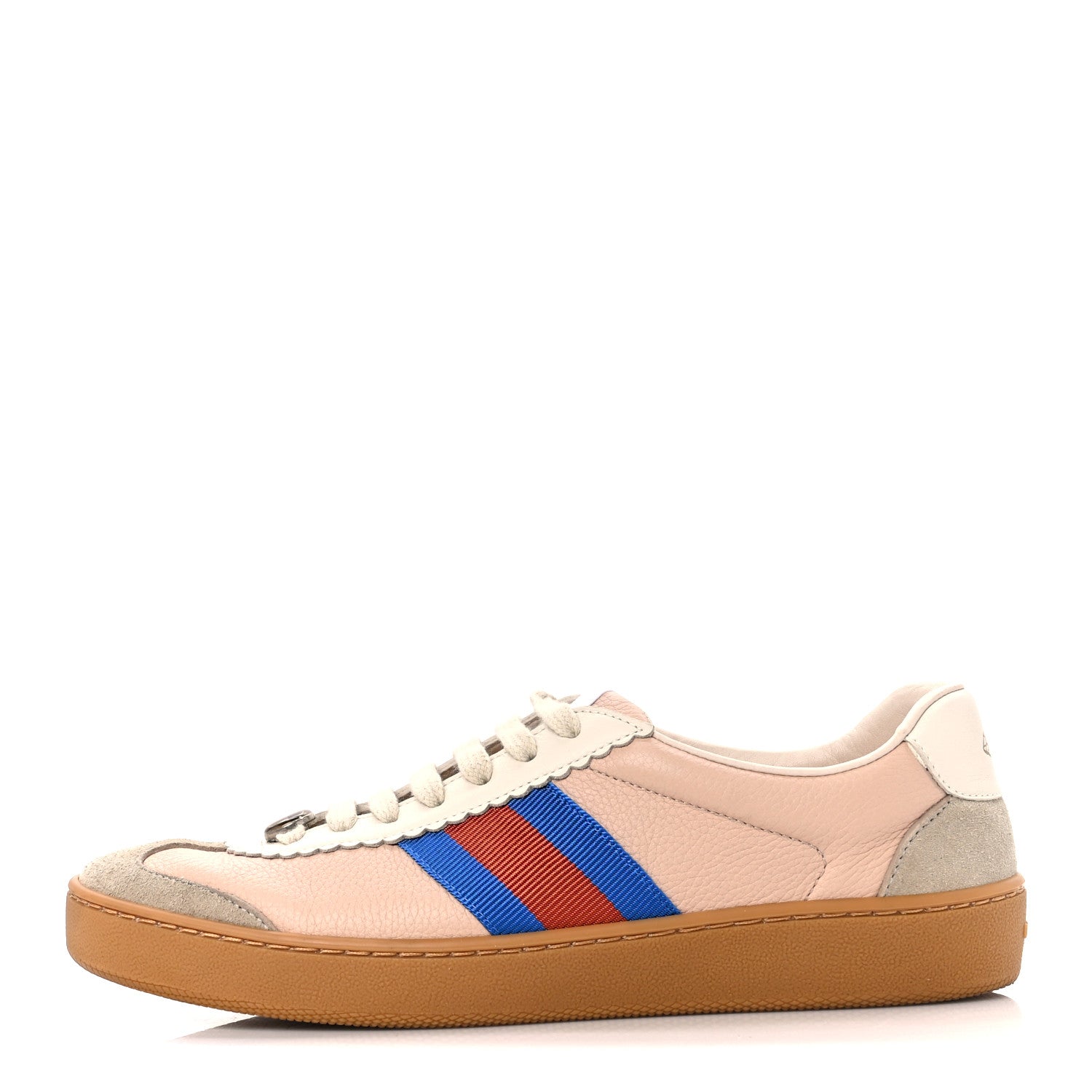 Gucci Calfskin Suede Web Womens G74 Sneakers 37.5 Oatmeal Soft Rose 1 of 9