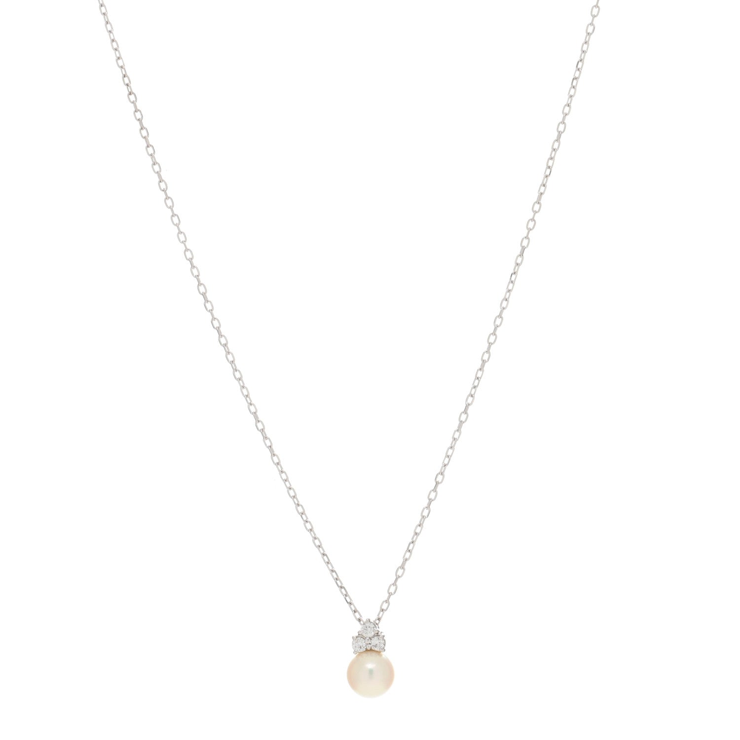 Mikimoto 18K White Gold Diamond Akoya Pearl 7mm Drop Pendant Necklace 1 of 4