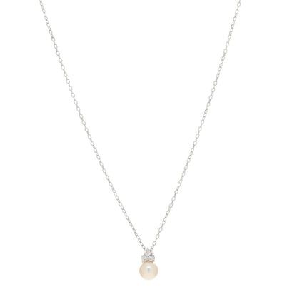 Mikimoto 18K White Gold Diamond Akoya Pearl 7mm Drop Pendant Necklace 1 of 4