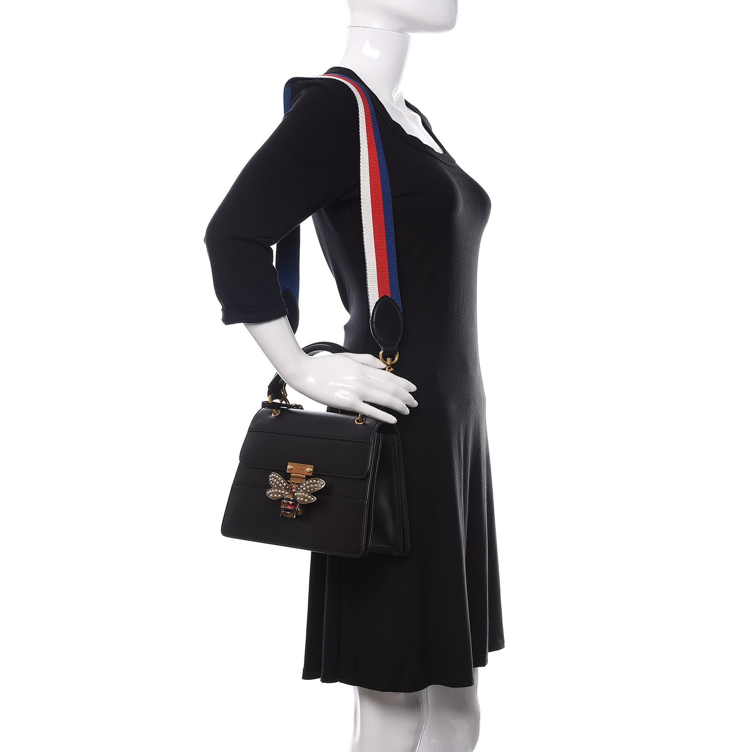 Gucci Calfskin Sylvie Web Small Queen Margaret Top Handle Bag Black 2 of 13