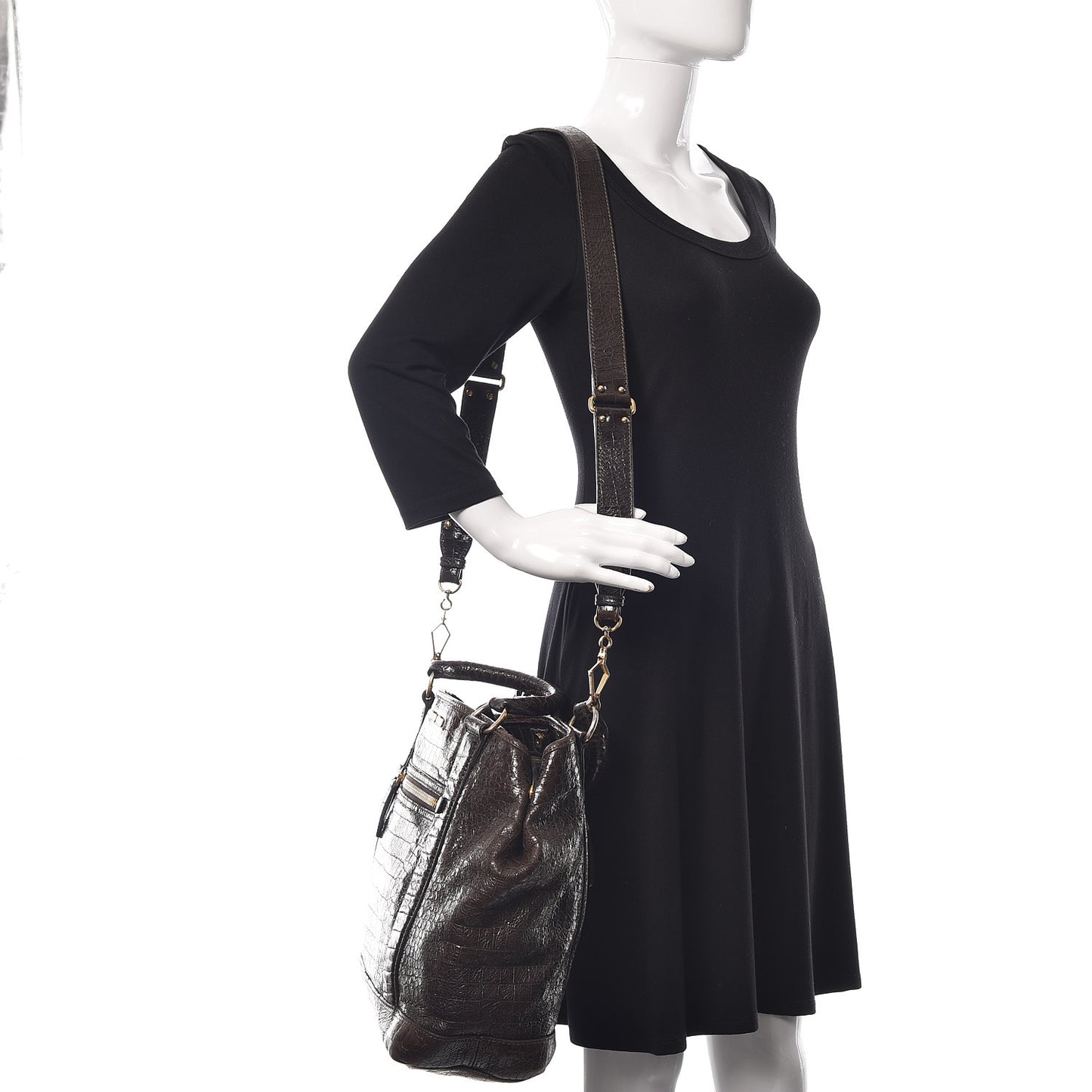 Calfskin Crocodile Embossed St Cocco Shopping Tote Brown