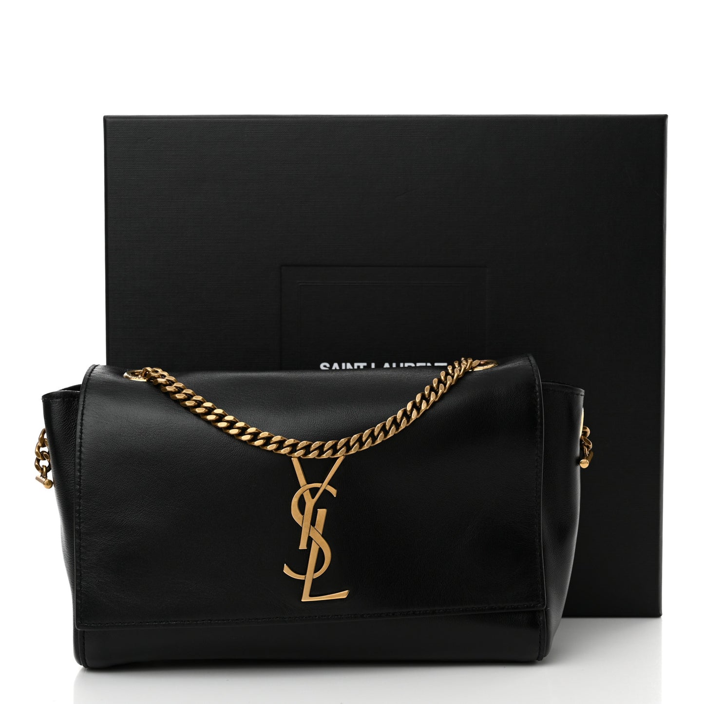 Smooth Calfskin Suede Small Reversible Monogram Kate Satchel Black