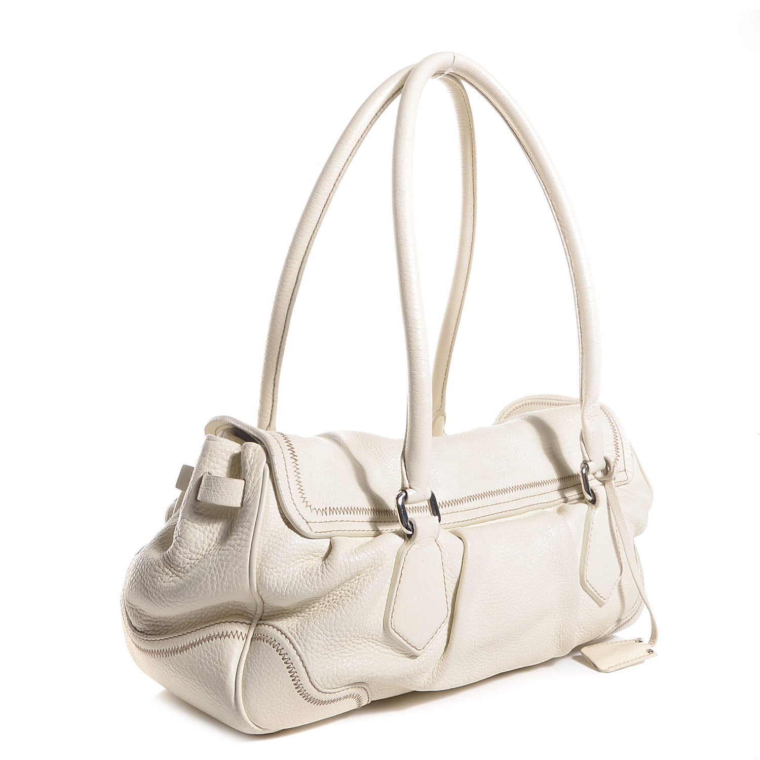 Prada Vitello Daino Foldover Pushlock Satchel Talco 4 of 11
