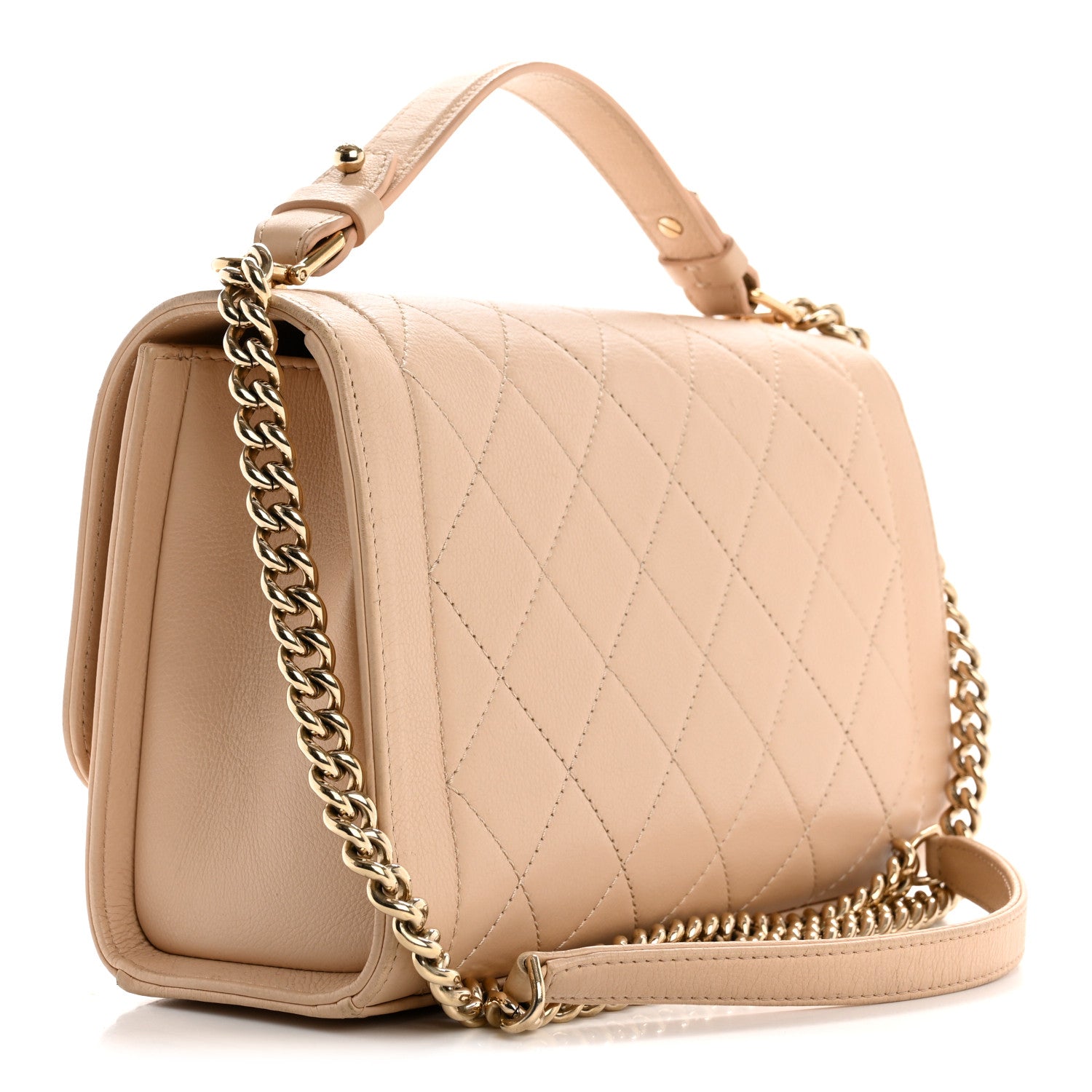 Chanel Grained Calfskin Quilted Medium Label Click Flap Bag Beige 3 of 15