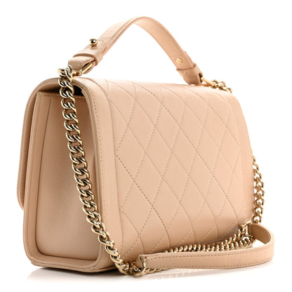 Chanel Grained Calfskin Quilted Medium Label Click Flap Bag Beige 3 of 15