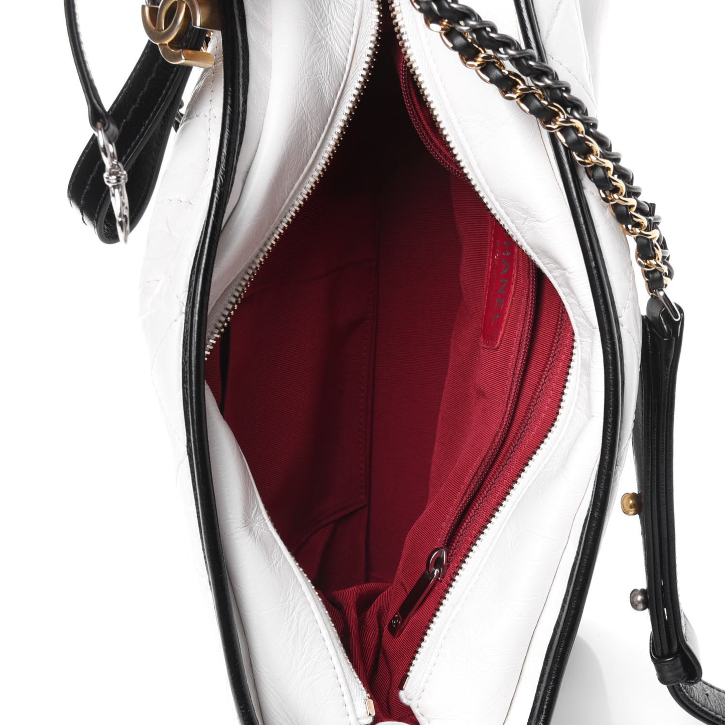 Aged Calfskin Quilted Medium Gabrielle Hobo Black White