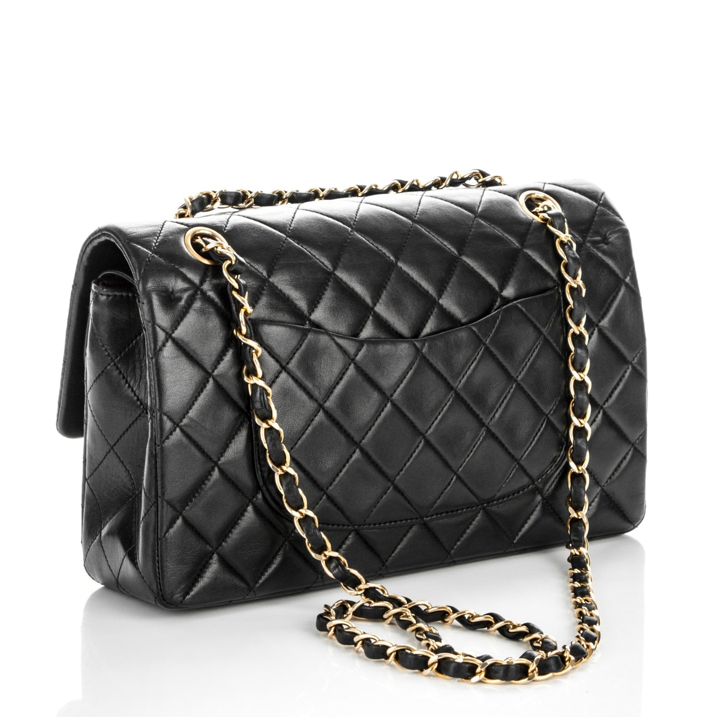 Lambskin Quilted Medium Double Flap Black