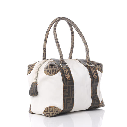 Fendi Canvas Zucca Zucchino Spalmati B Mix Tote White Mogano Panna 2 of 12