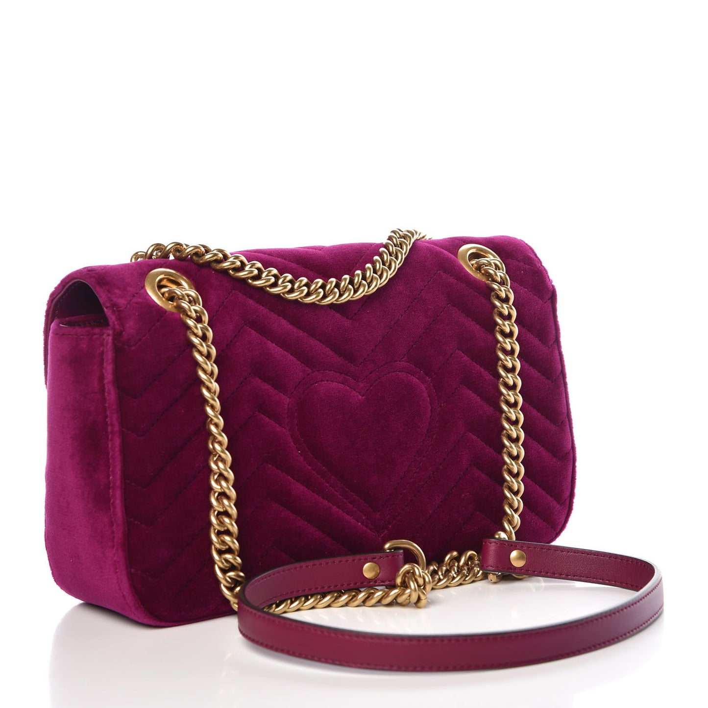 Velvet Matelasse Small GG Marmont Shoulder Bag Fuchsia Violet Cyclamen