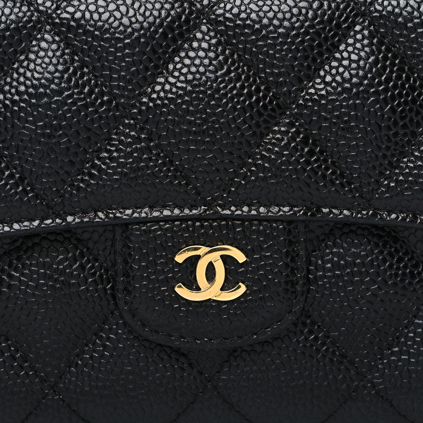 Caviar Quilted Large Gusset Flap Wallet Black