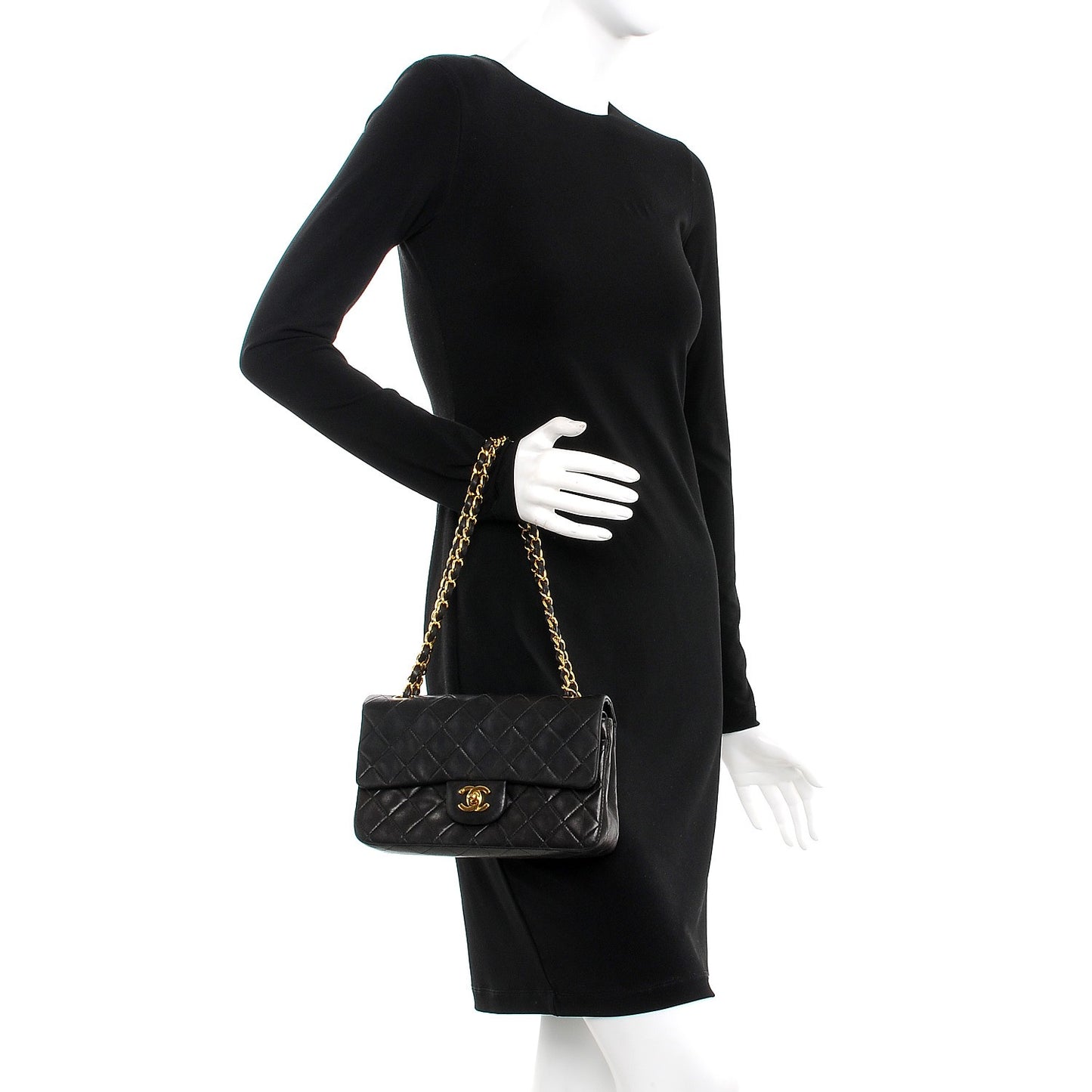 Lambskin Quilted Small Double Flap Black