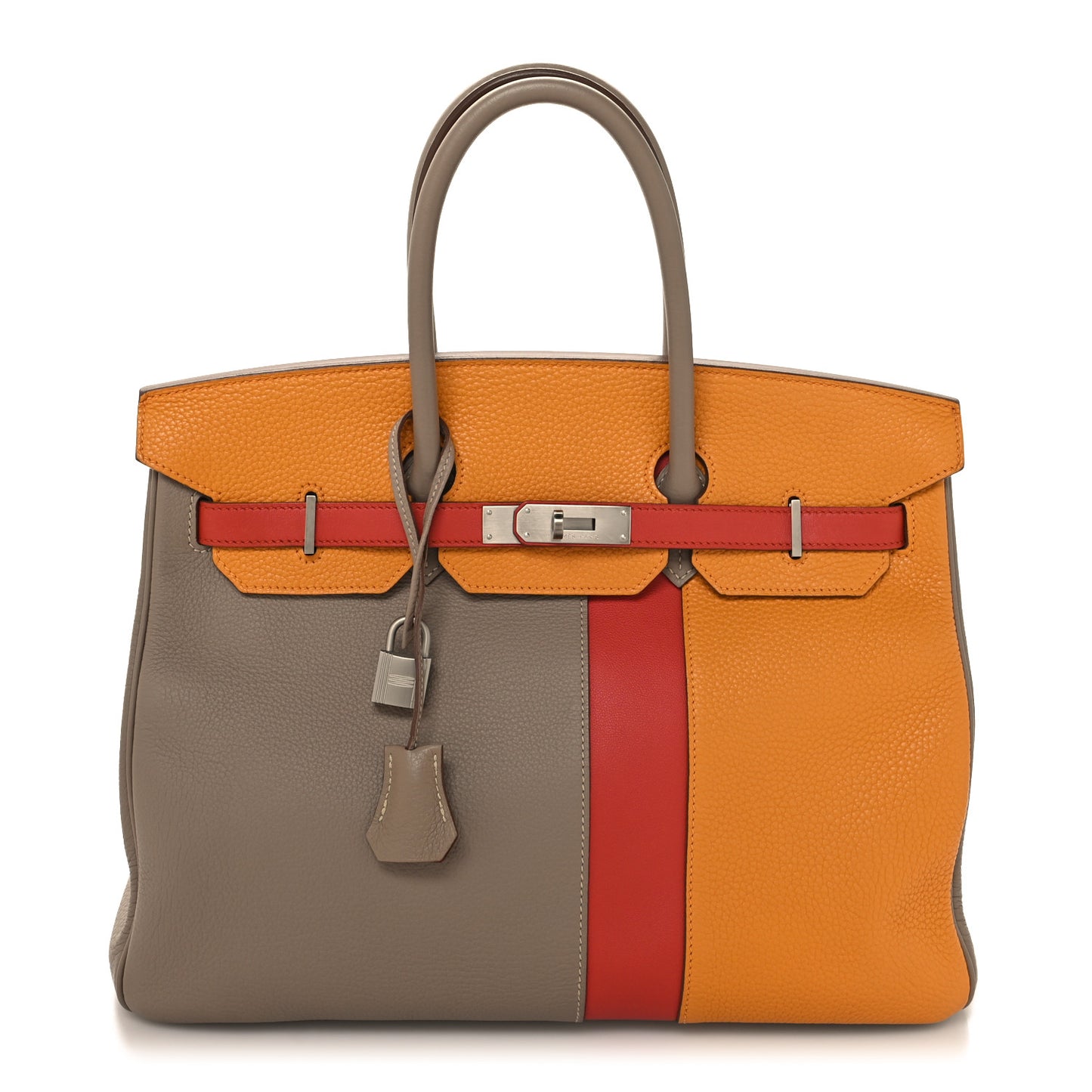 Taurillon Clemence Swift Tri-Color Birkin 35 Sanguine Gris Tourterelle Moutarde
