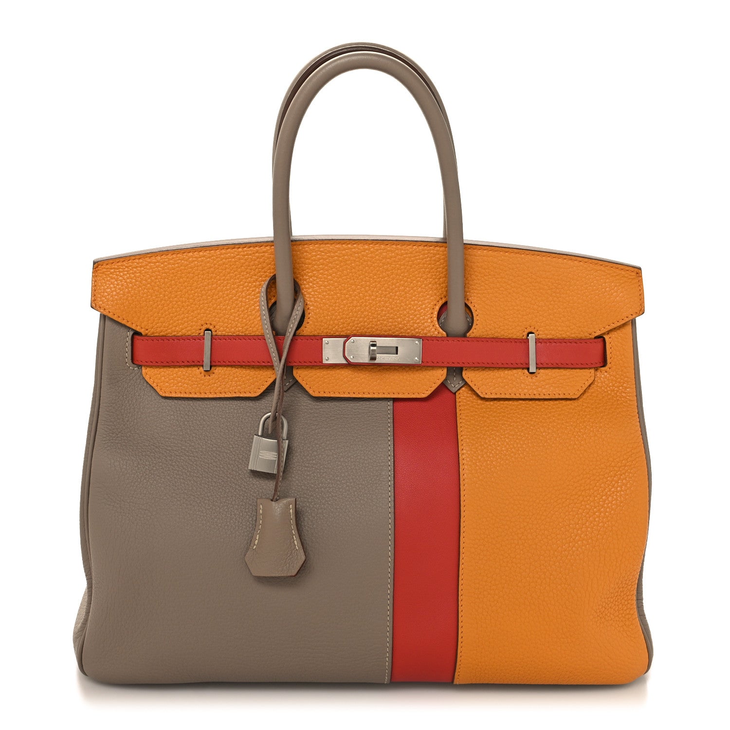 Hermes Taurillon Clemence Swift Tri-Color Birkin 35 Sanguine Gris Tourterelle Moutarde 1 of 15