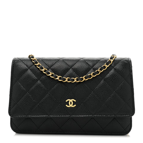 Caviar Quilted Wallet on Chain WOC Black