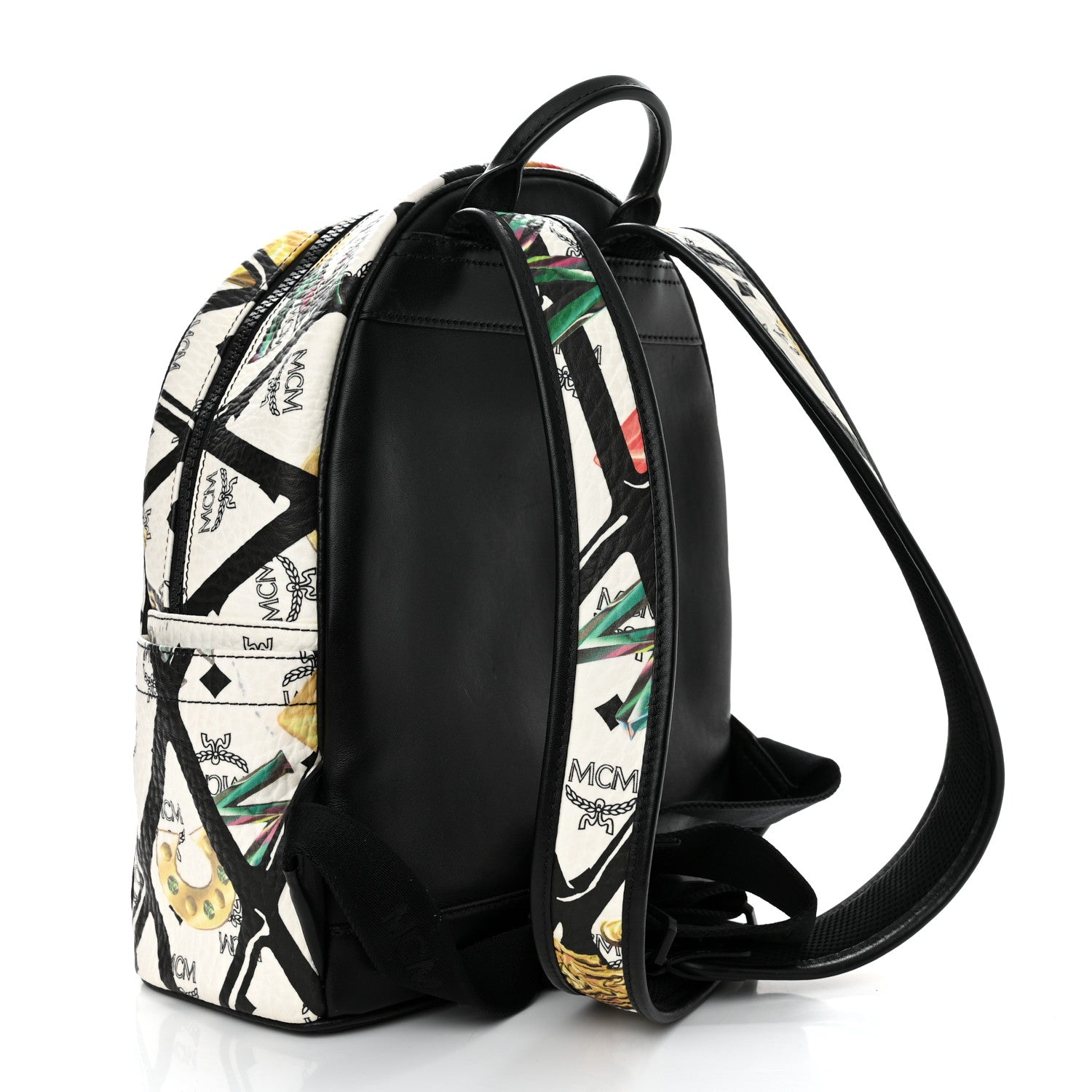 MCM Visetos Calfskin Motif Rombi Lion Printed Small Backpack White 3 of 9