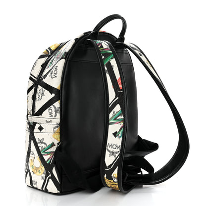 MCM Visetos Calfskin Motif Rombi Lion Printed Small Backpack White 3 of 9