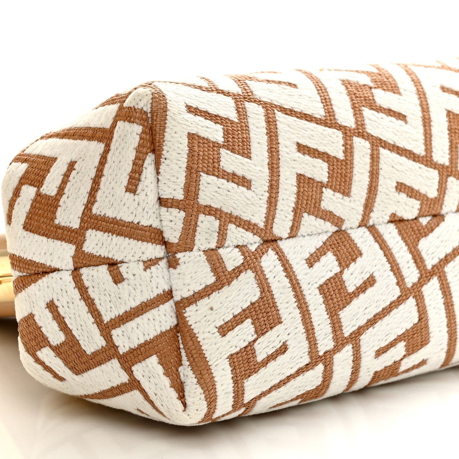 Fendi Raffia Chenille Shiny Nappa FF 1974 Small Fendi First Natural White Miele Scuro 9 of 12