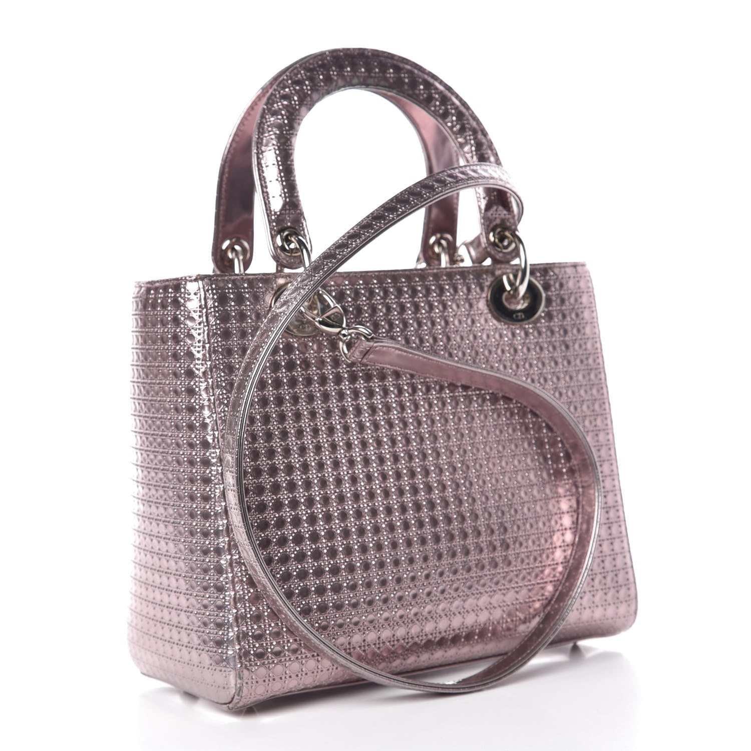 Christian Dior Metallic Patent Micro-Cannage Medium Lady Dior Pink 4 of 17