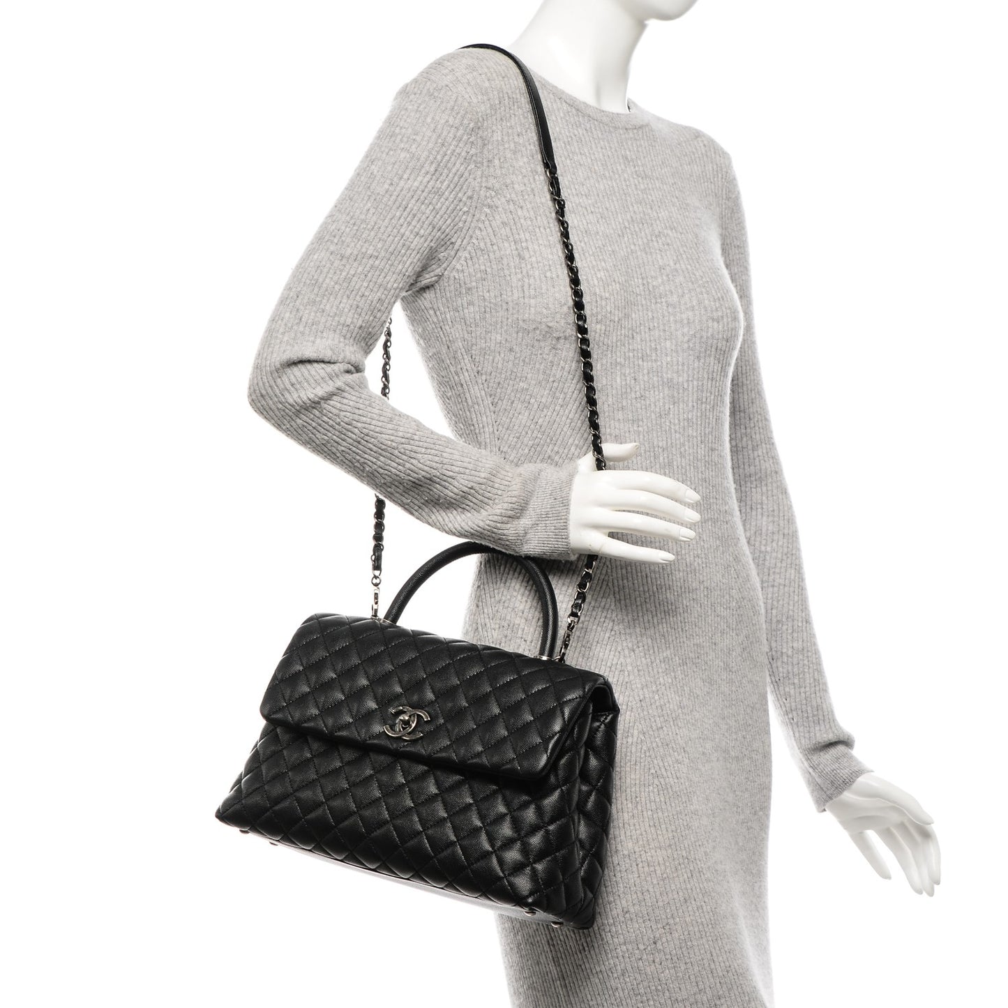 Caviar Quilted Medium Coco Handle Flap Black