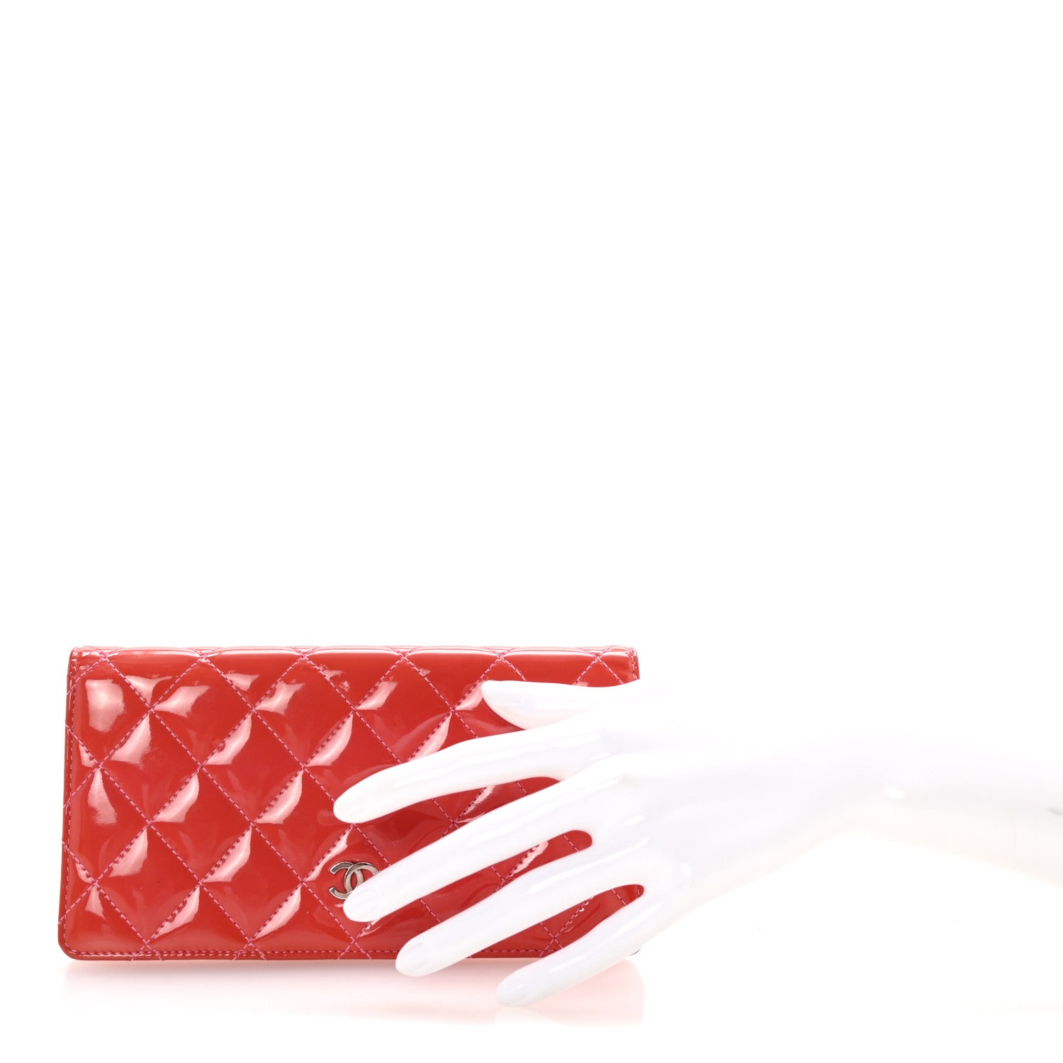 Chanel Patent Calfskin Quilted Yen Wallet Dark Pink 2 of 8