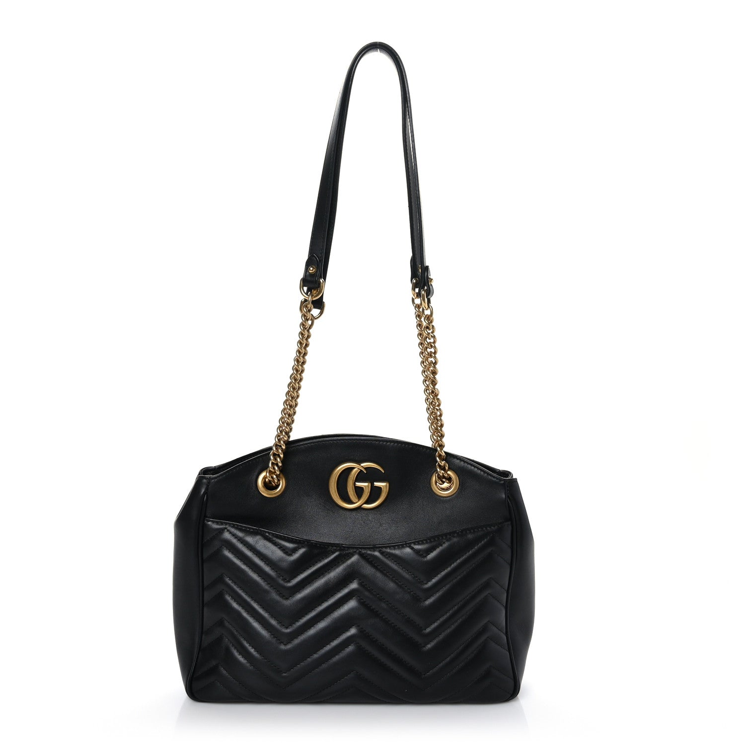 Gucci Calfskin Matelasse Medium GG Marmont Open Top Shoulder Bag Black 1 of 8