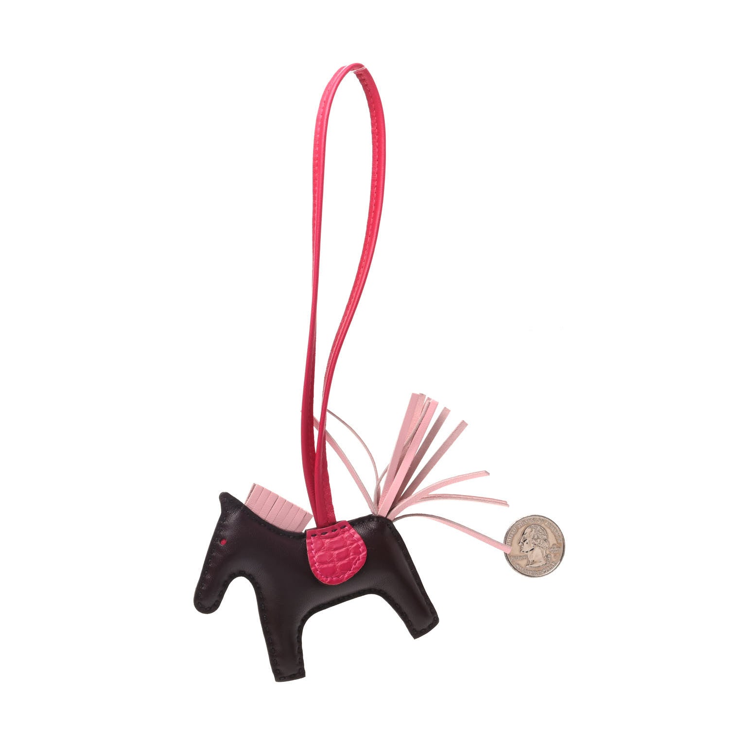 Hermes Milo Lambskin Matte Alligator Touch Grigri Rodeo Horse Bag Charm PM Rouge Sellier Framboise Rose Sakura 2 of 5