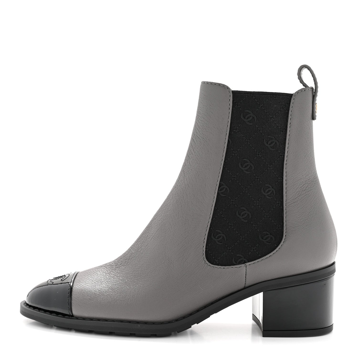 Chanel Calfskin Patent Cap Toe CC Short Boots 39 Grey Black 1 of 20