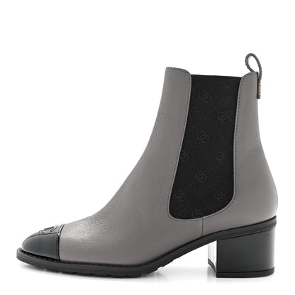 Chanel Calfskin Patent Cap Toe CC Short Boots 39 Grey Black 1 of 20
