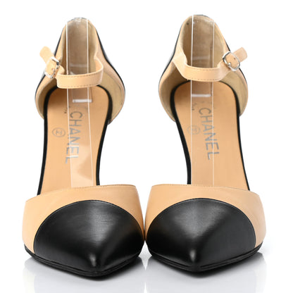 Chanel Lambskin Cap Toe CC Pumps 39 Beige Black 2 of 9