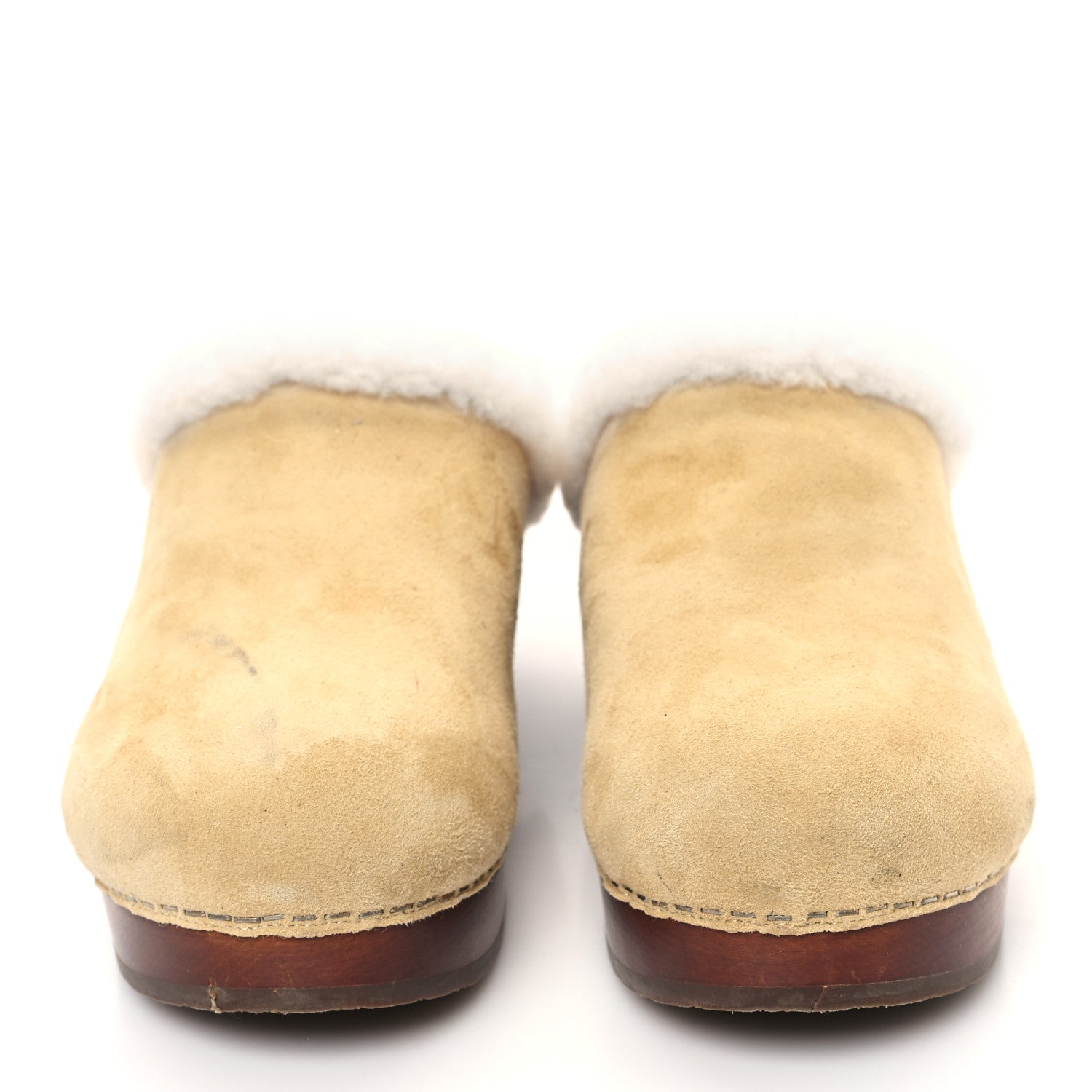 Chanel Suede Shearling CC Clogs 37 Beige 2 of 11