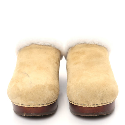 Chanel Suede Shearling CC Clogs 37 Beige 2 of 11