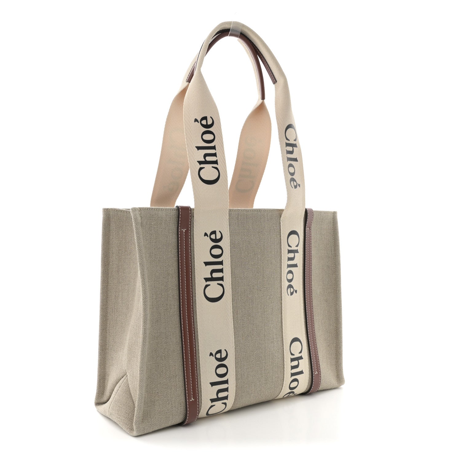 Chloe Cotton Calfskin Medium Woody Ribbon Tote White Brown 3 of 11