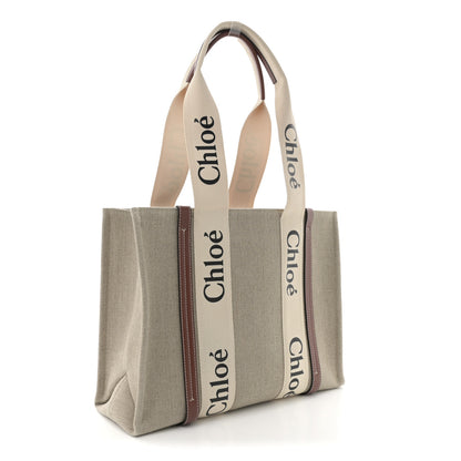 Chloe Cotton Calfskin Medium Woody Ribbon Tote White Brown 3 of 11