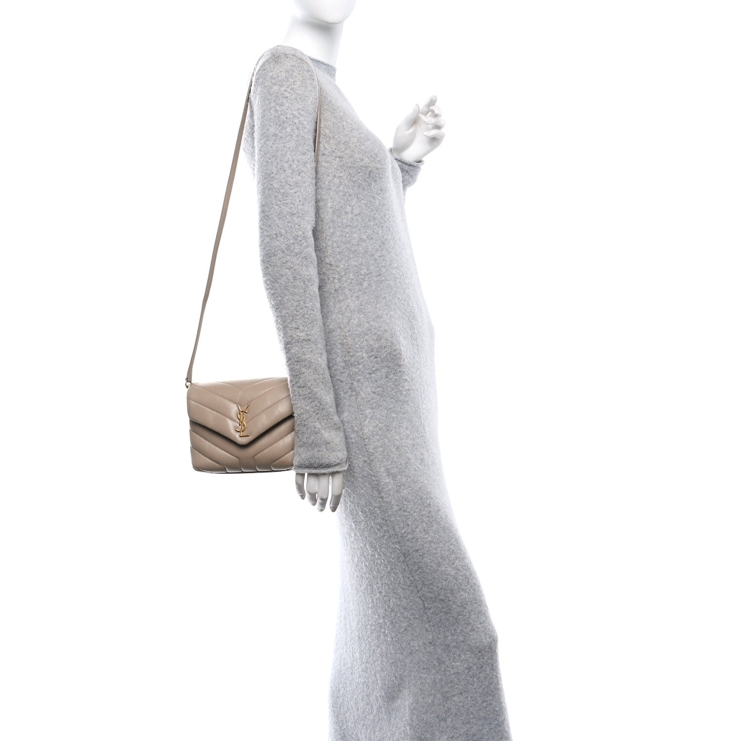 Saint Laurent Calfskin Y Quilted Monogram Toy Loulou Crossbody Bag Dark Beige 2 of 10