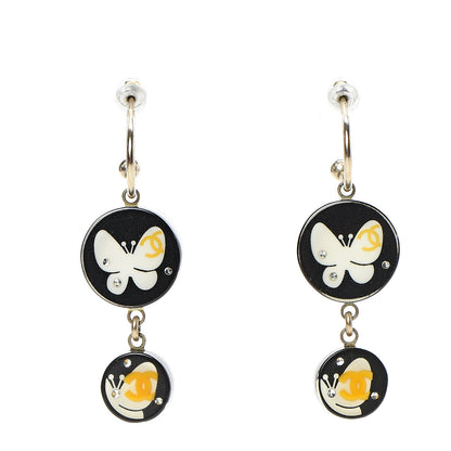 Chanel Crystal Resin Butterfly CC Dangle Earrings Black Yellow 1 of 4