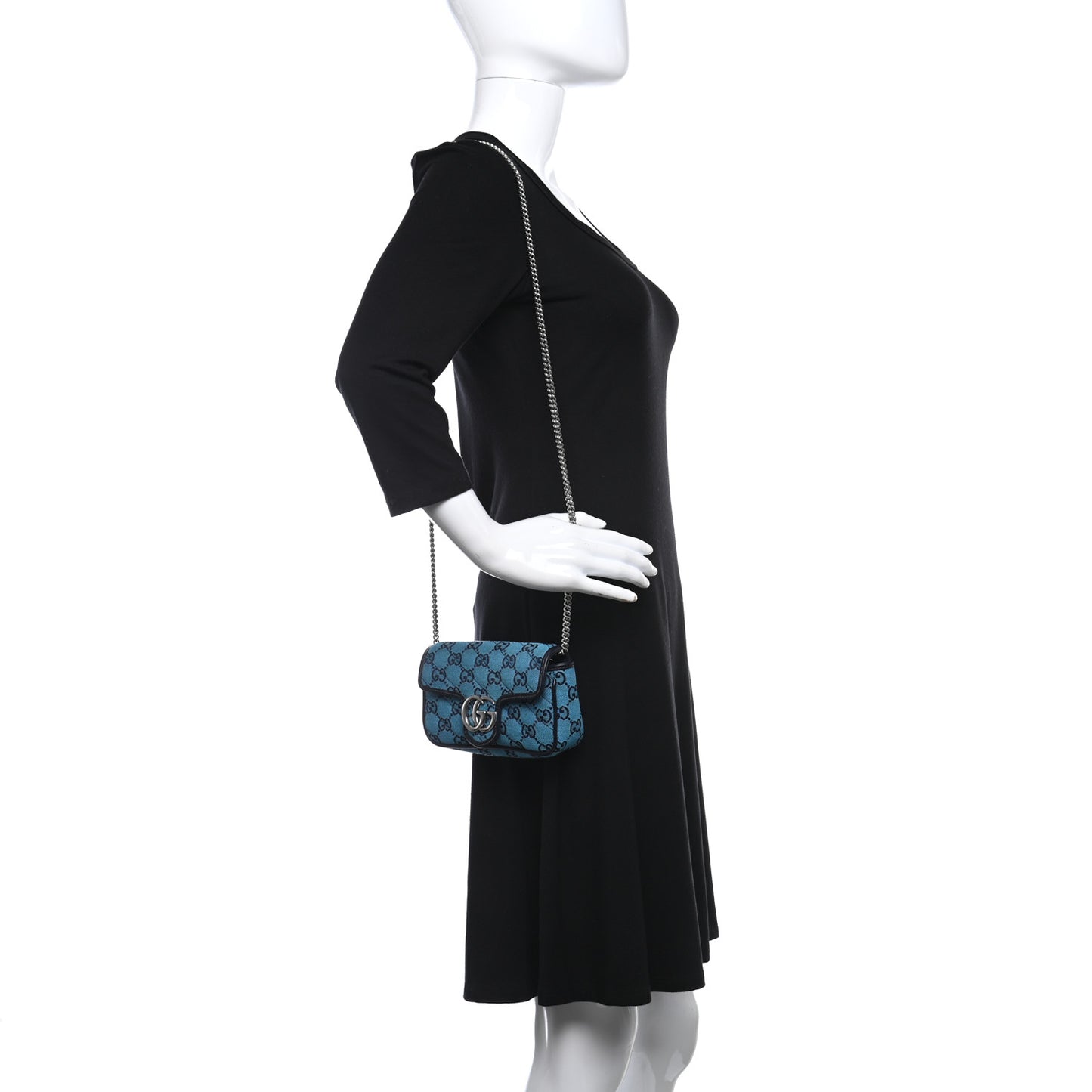 Monogram Multicolor Matelasse Diagonal Super Mini GG Marmont Shoulder Bag Light Blue