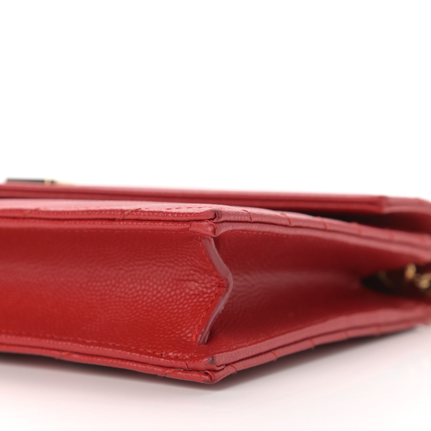 Saint Laurent Grain De Poudre Matelasse Chevron Monogram Envelope Chain Wallet New Red 11 of 16