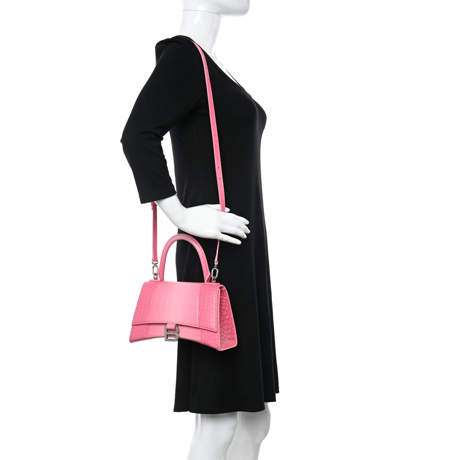 Balenciaga Calfskin Crocodile Embossed Degrade Small Hourglass Top Handle Bag Sweet Pink 2 of 12