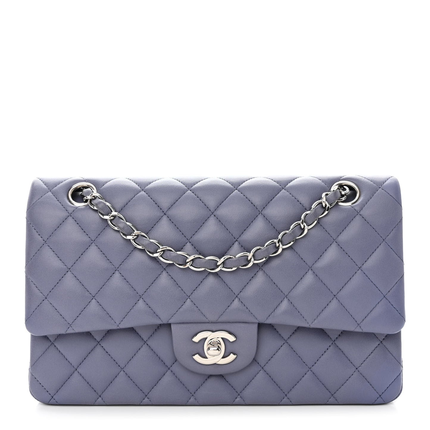 Lambskin Quilted Medium Double Flap Light Purple