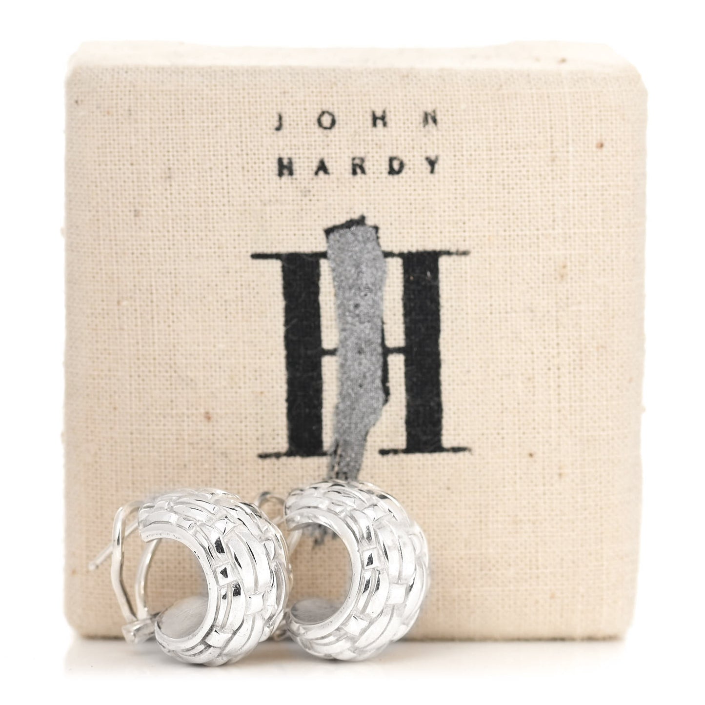Sterling Silver Basket Weave Huggie Earrings