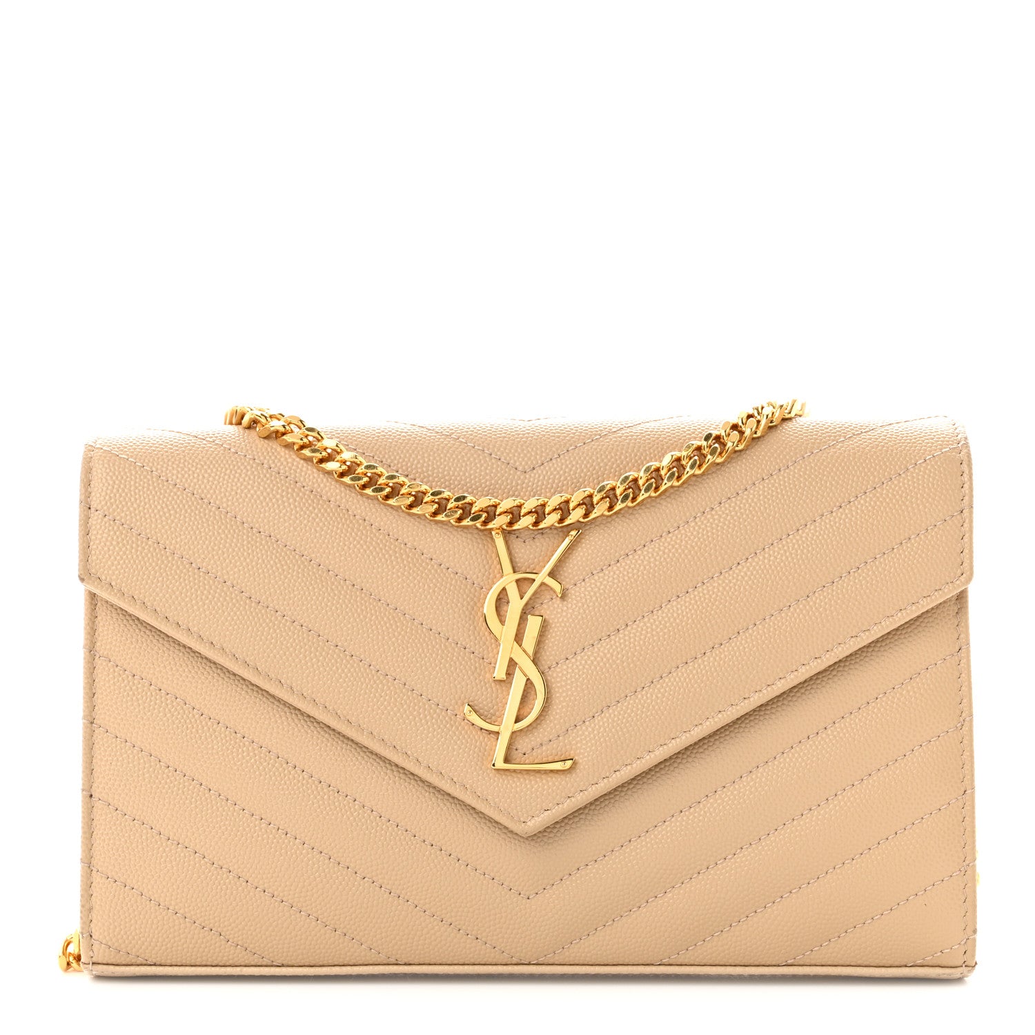 Saint Laurent Grain De Poudre Matelasse Chevron Monogram Chain Wallet Nude Powder 1 of 10