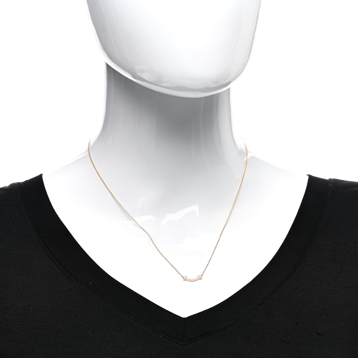 Tiffany 18K Rose Gold Diamond Mini T Smile Pendant Necklace 2 of 4