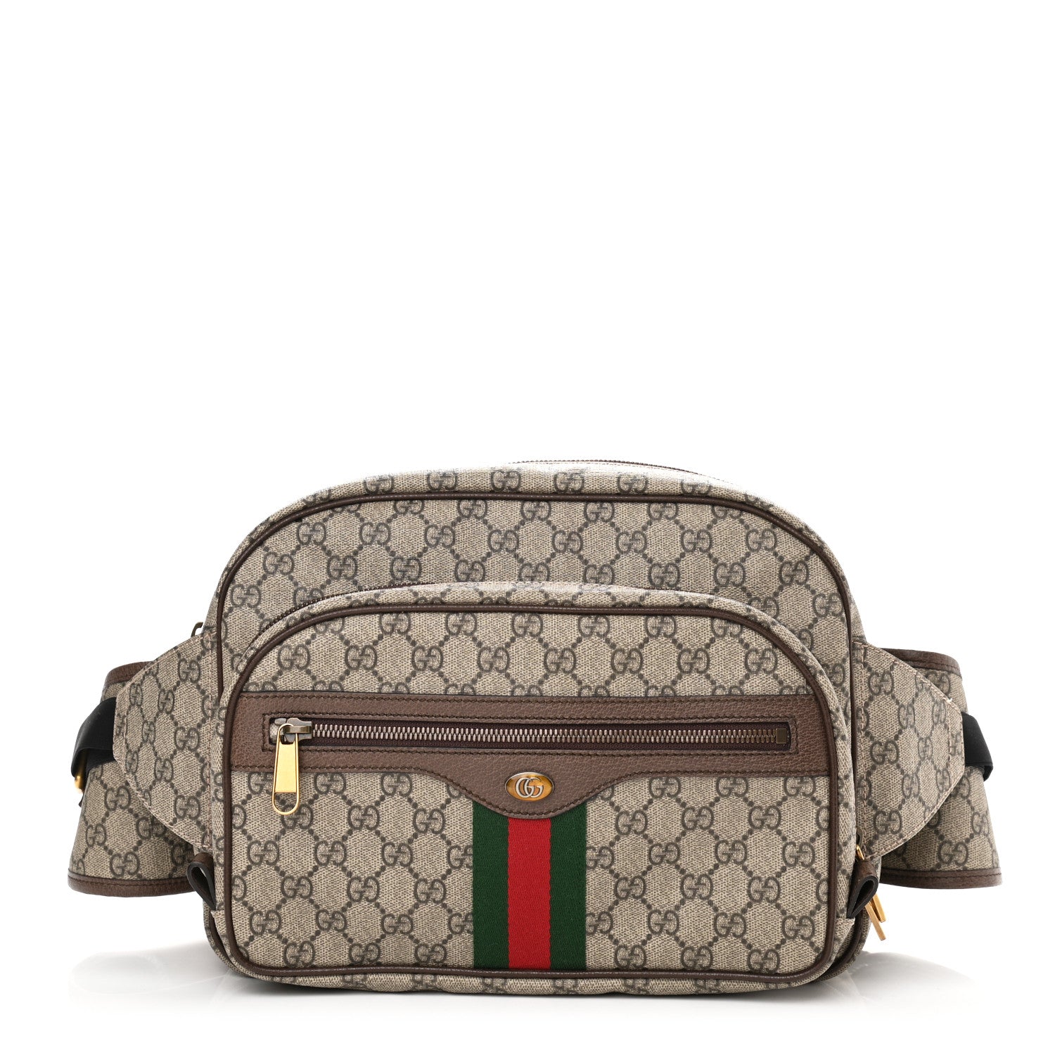 Gucci Soft GG Supreme Monogram Textured Dollar Calfskin Web Ophidia Pouch Pocket Belt Bag 95 38 Beige Ebony New Acero Black 1 of 10