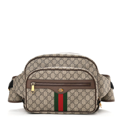 Gucci Soft GG Supreme Monogram Textured Dollar Calfskin Web Ophidia Pouch Pocket Belt Bag 95 38 Beige Ebony New Acero Black 1 of 10